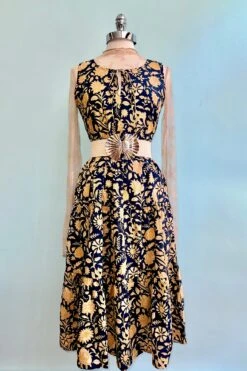 Navy Botanical Thais Tiered Midi Dress By Mata Traders