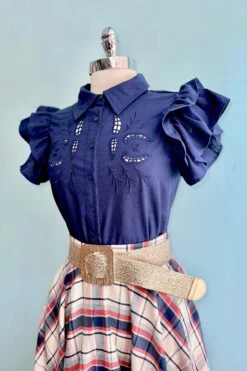 Navy Cut-Out Embroidered Button Down Top -MODERN MILLIE Shop DA1322FA 22A9 4E79 87EC 7F43ED7EDDD8