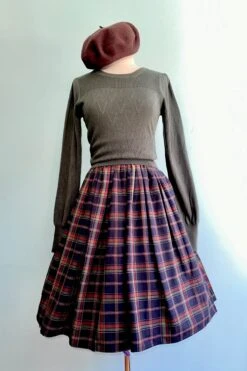 Navy Plaid Gathered Swing Skirt -MODERN MILLIE Shop DB137106 FD1D 406D 9470 671115CD35A1