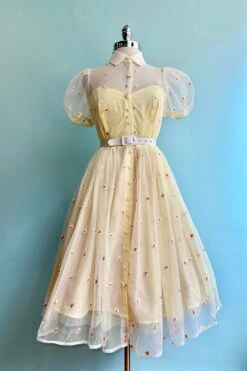 Yellow Daisy Mesh Shirt Dress