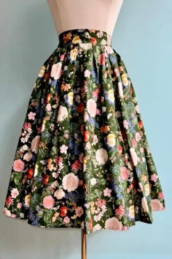 Dark Green Floral Skirt By Retrolicious