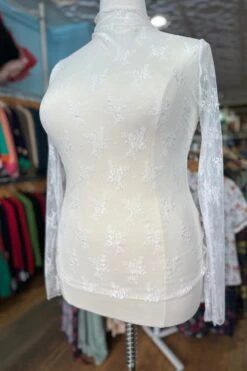 Off-White Mesh Long Sleeve Mock Neck Sheer Top -MODERN MILLIE Shop DD787CD4 EC75 47A6 B344 3F18D2CEB68B