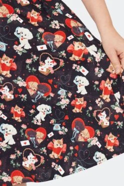 Puppy And Kitty Valentines Surplice Dress By Voodoo Vixen -MODERN MILLIE Shop DRA10092 BLK 04