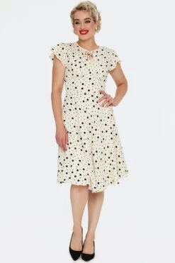 Cream And Black Polka Dot Flutter Sleeve Dress By Voodoo Vixen 10 Cream And Black Polka Dot Flutter Sleeve Dress By Voodoo Vixen -MODERN MILLIE Shop DRA10112 CRE 01