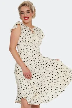 Cream And Black Polka Dot Flutter Sleeve Dress By Voodoo Vixen 13 Cream And Black Polka Dot Flutter Sleeve Dress By Voodoo Vixen -MODERN MILLIE Shop DRA10112 CRE 04