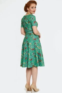 Short Sleeve Green Moth And Mushroom Dress By Voodoo Vixen -MODERN MILLIE Shop DRA10120 GRN 02