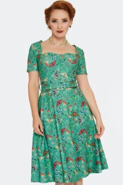 Short Sleeve Green Moth And Mushroom Dress By Voodoo Vixen