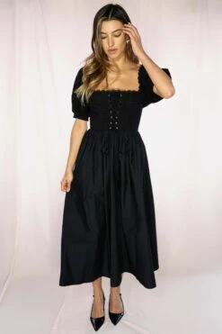 Black Eyelet River Midi Dress In Black By Timeless London