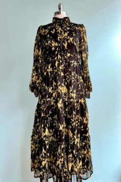 Black And Gold Midi Dress By Wild Pony