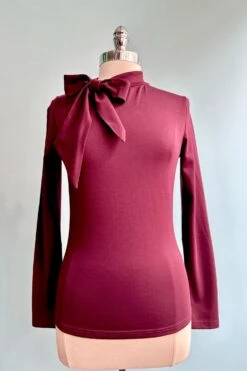 Eggplant Tie Neck Jersey Top By Voodoo Vixen