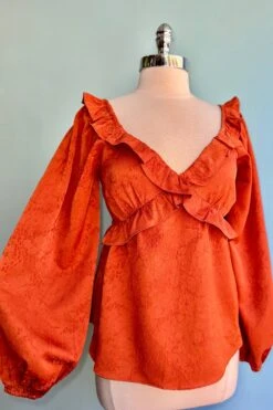 Final Sale Rust Jacquard Billowy Sleeve Top -MODERN MILLIE Shop EDFD495D B4C1 4275 9A5D BA45C502459F