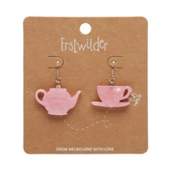 Tea Set Drop Earrings By Erstwilder In Multiple Colors -MODERN MILLIE Shop EECP101TeaSetDropEarrings Pink 2