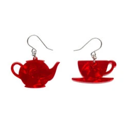 Tea Set Drop Earrings By Erstwilder In Multiple Colors -MODERN MILLIE Shop EECP103TeaSetDropEarrings Red 1