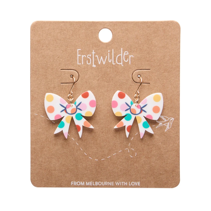 Polka Drop Bow Drop Essential Earrings by Erstwilder in Multiple Colors Polka Drop Bow Drop Essential Earrings By Erstwilder In Multiple Colors -MODERN MILLIE Shop EEDA101PolkaDotBowDropEarrings White 2