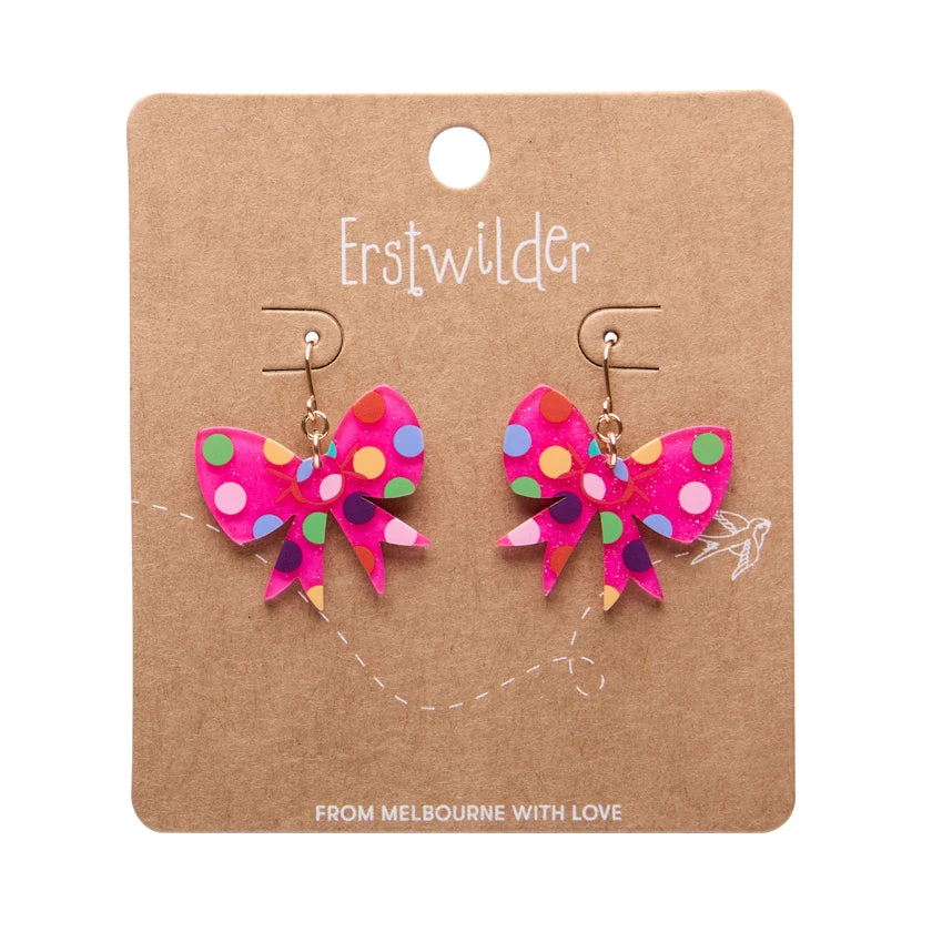 Polka Drop Bow Drop Essential Earrings by Erstwilder in Multiple Colors Polka Drop Bow Drop Essential Earrings By Erstwilder In Multiple Colors -MODERN MILLIE Shop EEDA104PolkaDotBowDropEarrings Pink 2