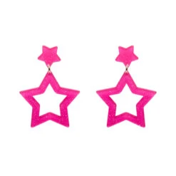 Double Star Drop Essential Earrings By Erstwilder In Multiple Colors -MODERN MILLIE Shop EEDA107DoubleStarDropEarrings Pink 1