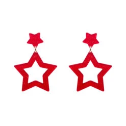 Double Star Drop Essential Earrings By Erstwilder In Multiple Colors -MODERN MILLIE Shop EEDA108DoubleStarDropEarrings Red 1