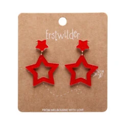 Double Star Drop Essential Earrings By Erstwilder In Multiple Colors -MODERN MILLIE Shop EEDA108DoubleStarDropEarrings Red 2