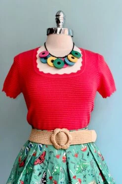 Coral Scalloped Edge Knit Pullover Sweater By Voodoo Vixen