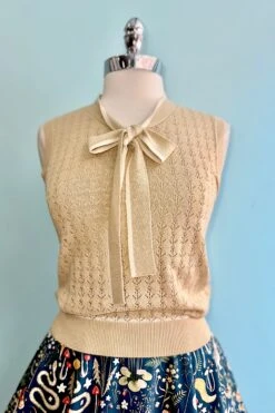Tan Anchor Pointelle Knit Sleeveless Tina Sweater By Banned -MODERN MILLIE Shop F08E38E8 3AAC 4508 A318 EC758A297FA0