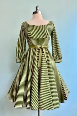 Green Stripe Jeanette Dress By Heart Of Haute