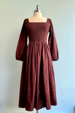Maroon Plaid Smocked Midi Hailee Dress By Mata Traders