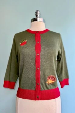 Hedgehog And Acorn Embroidered Leslie Cardigan By Miss Lulo