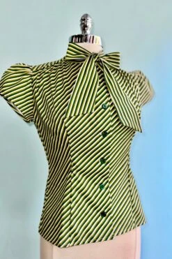 Green Stripe Estelle Tie-Neck Blouse By Heart Of Haute -MODERN MILLIE Shop F5C56A99 E70A 4557 8CDB 7F9725516E19