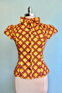 Orange Plaid Estelle Tie-Neck Blouse By Heart Of Haute