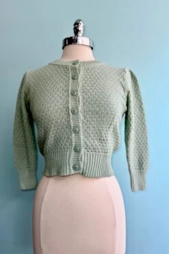 Aqua Puff Sleeve Cropped Cardigan