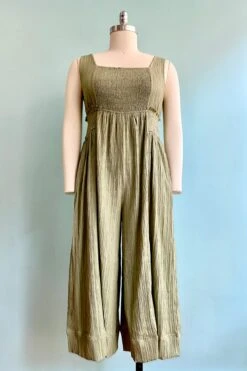 Sage Crinkled And Cropped Wide Leg Jumpsuit