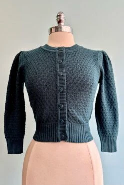 Peacock Puff Sleeve Cropped Cardigan