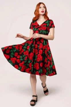 Red Roses Dolce Vita Dress By Hell Bunny