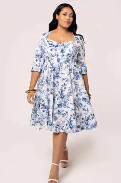 Adeline Blue And White Floral Dress By Hell Bunny -MODERN MILLIE Shop H40467P ADELINE DRESS BLU 004 Large f5a66857 4b1e 41cb 8616 bb5af9146cab