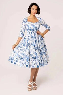 Adeline Blue And White Floral Dress By Hell Bunny -MODERN MILLIE Shop H40467 ADELINE DRESS WHT 001 Large 068e1bba 223a 4240 bb42 133947a54877