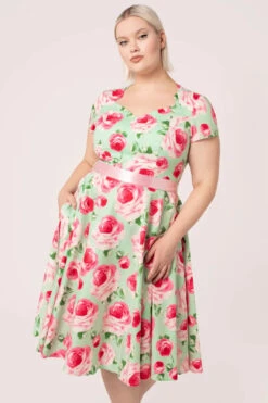 Camille Mint And Rose Floral Dress By Hell Bunny -MODERN MILLIE Shop H40472P CAMILLE DRESS MNT 002 Large b958071b 7a64 4cd1 8a08 df483630ac1b