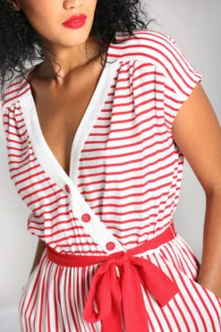 Ahoy Red Striped Jumpsuit By Hell Bunny 10 Ahoy Red Striped Jumpsuit By Hell Bunny -MODERN MILLIE Shop H50331 ahoy jumpsuit red 34