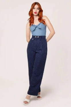 Navy Pinstripe Wide Leg Costello Pants By Hell Bunny -MODERN MILLIE Shop H50371 COSTELLO TROUSERS NVY 001 Large 38e6c588 b1e1 4d19 b9e7 617674736997