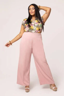 Pink Wide Leg Giselle Pants By Hell Bunny