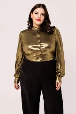 Gigi Gold Metallic Blouse By Hell Bunny -MODERN MILLIE Shop H60338P GIGI BLOUSE GLD 001 Large c9e0a625 4766 4de9 baf3 6369a89867fe
