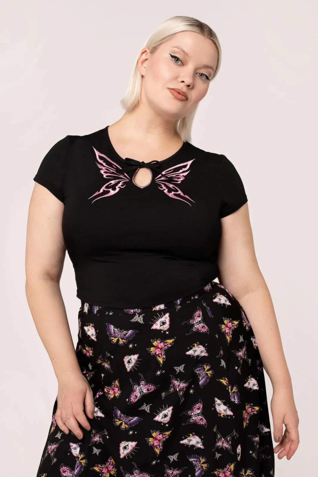 Butterfly Short Sleeve Kocho Knit Crop Top by Hell Bunny Butterfly Short Sleeve Kocho Knit Crop Top By Hell Bunny -MODERN MILLIE Shop H60348P KOCHO TOP BLK 002 Large 115035da 6a3a 4264 9140 10c311cef6dd