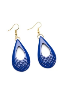 Indigo Heavy Carved Drop Earrings By Splendette
