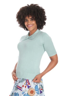 Light Blue Bow Collared Short Sleeve Sweater By Banned -MODERN MILLIE Shop JP57158BLUE