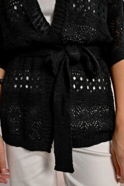 Crochet Belted Cardigan In Black By Molly Bracken -MODERN MILLIE Shop LA1708DPBLACK MATIERE