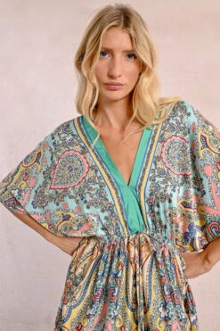 Paisley Silky Caftan Dress By Molly Bracken -MODERN MILLIE Shop LAB156DEGREENBLOOMA ZOOM