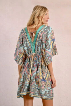 Paisley Silky Caftan Dress By Molly Bracken -MODERN MILLIE Shop LAB156DEGREENBLOOMA2979