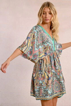 Paisley Silky Caftan Dress By Molly Bracken -MODERN MILLIE Shop LAB156DEGREENBLOOMA2982