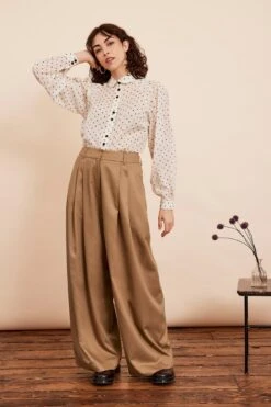 Mabel Wide Leg Pants In Toasted Marshmallow By Emily And Fin
