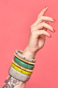 Wide Smoky Wire Bangle Bracelet By Splendette 3 Wide Smoky Wire Bangle Bracelet By Splendette -MODERN MILLIE Shop PINK ARM STACK 3 copy