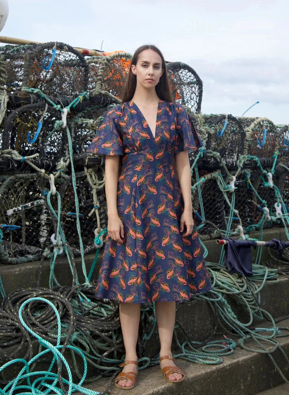 Navy Prawn Cocktail Rita Dress by Palava Navy Prawn Cocktail Rita Dress By Palava -MODERN MILLIE Shop Rita prawncocktail website 1